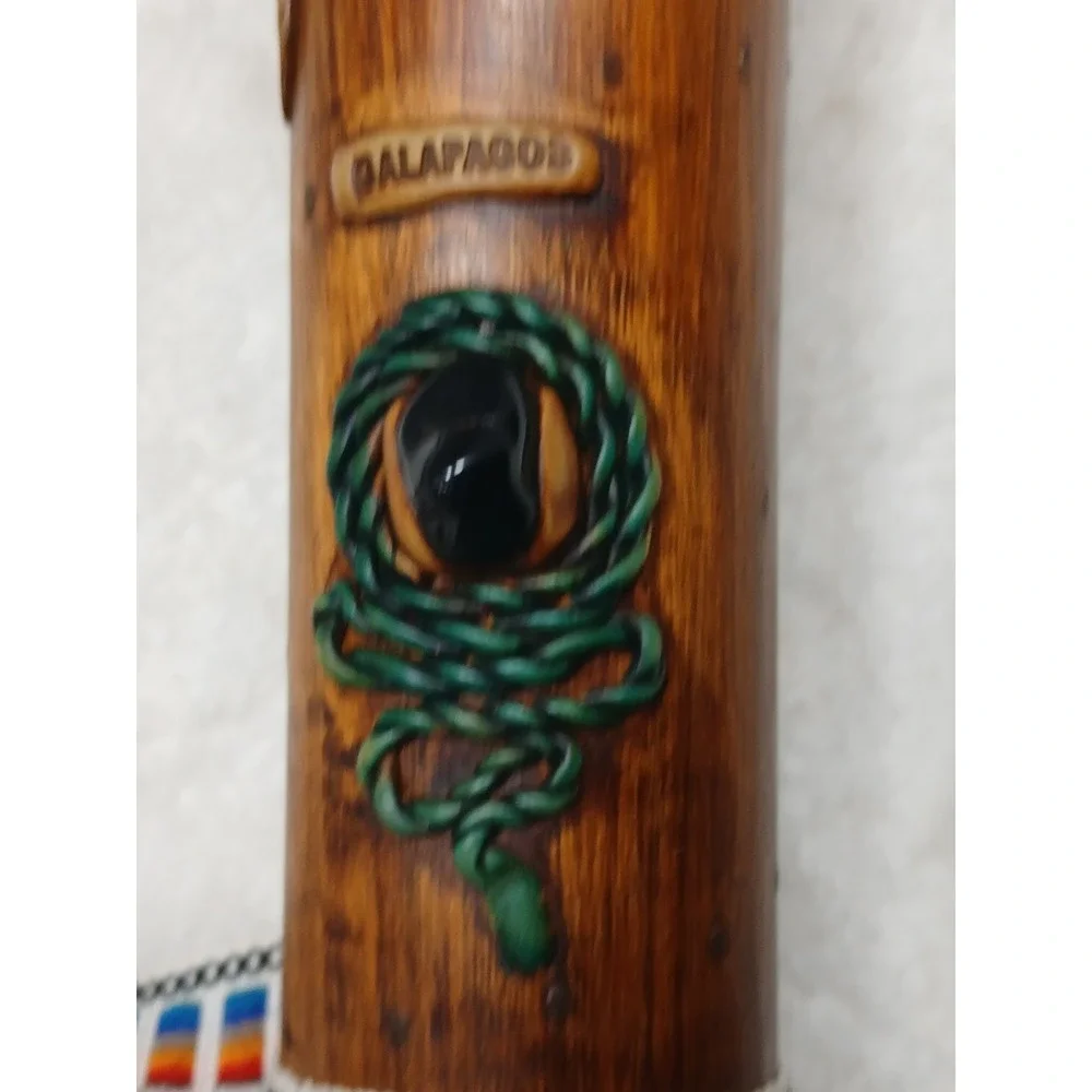 Vintage Hand Carved Bamboo‎ Galapagos Lizard Rainstick Shaker Woven Strap